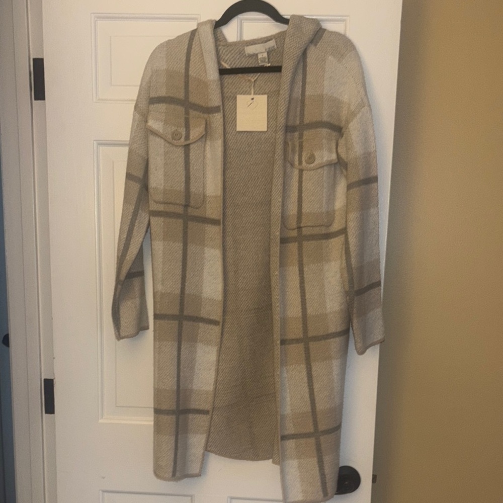 Chic Beige Plaid Open Cardigan